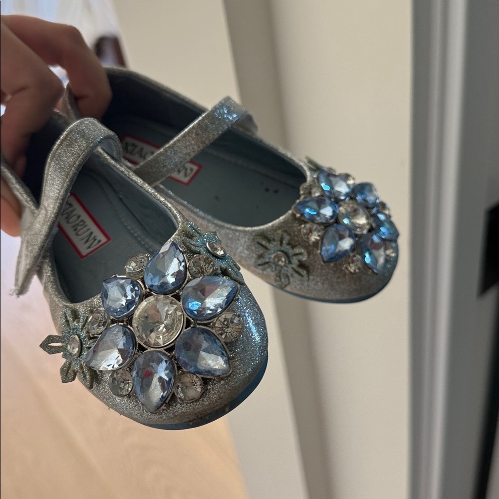 Silver Kids Dress Shoes with Blue Accents